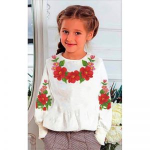 Заготовка дитячої блузки "Яскраві червоні квіти"(Габардин)