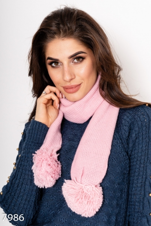 В'язаний двошаровий шарф з великими помпонами "Сінді" (рожевий)